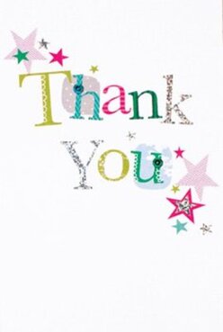 This thank you card delivers pure delight with its celebratory colours and thoughtful design, reminiscent of festive moments in Old Ford's close-knit community. The 'Thank You' across the front is stitched in a lively patchwork of colour and pattern: from vivid teal and magenta to sparkling metallic silver, each letter has its own personality, much like the diverse faces spotted at the local market by St Stephen's Road. Playful stars in rich gold, bright pink, and calming blue scatter the borders, capturing the atmosphere of a cheerful gathering after a special occasion along the canal. There's a tactile aspect here too - silver letters that shimmer with glitter, and a gentle texture to the print that suggests homemade care. The crisp white background gives every detail a stage, making colours and joy sing together naturally. It's easy to imagine this card delivered with a hand-picked bouquet, offering reassurance and gratitude that's both vibrant and heartfelt - just like the Old Ford community spirit.